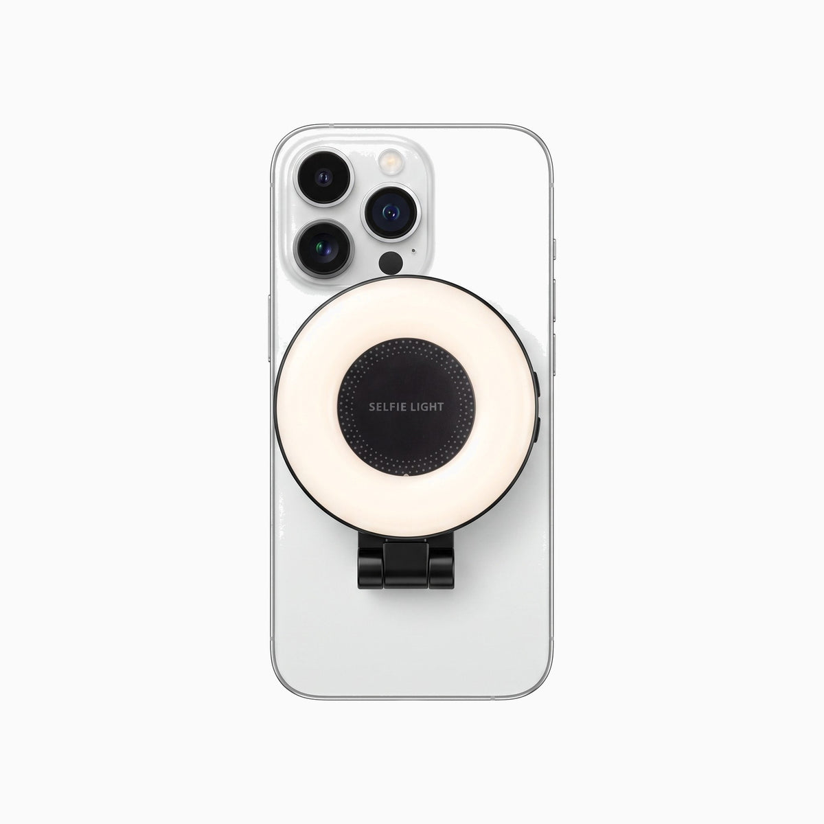 ThePhoneLab Magnetische Selfie Ringlight dichtgeklapt op de iPhone