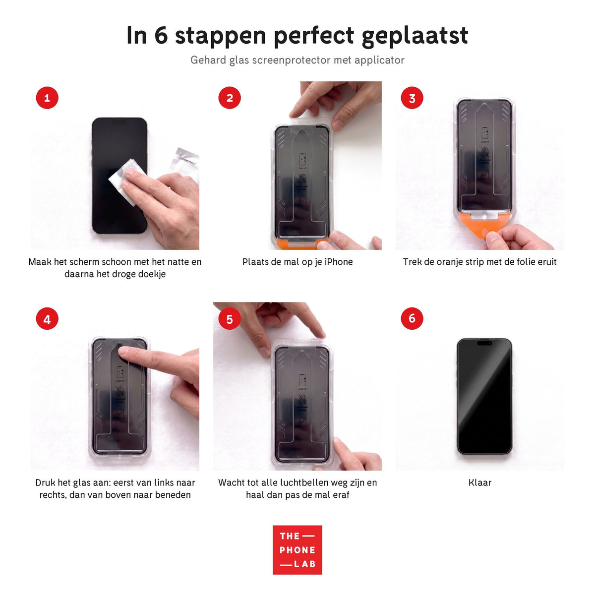 Gehard glas screenprotector met applicator in 6 stappen plaatsen